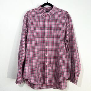 VTG Ralph Lauren Plaid Button Down Shirt Mens XL Pink Gingham Cotton Preppy 90s